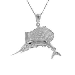 925 Sterling Silver Marlin Swordfish Broadbill Pendant Necklace
